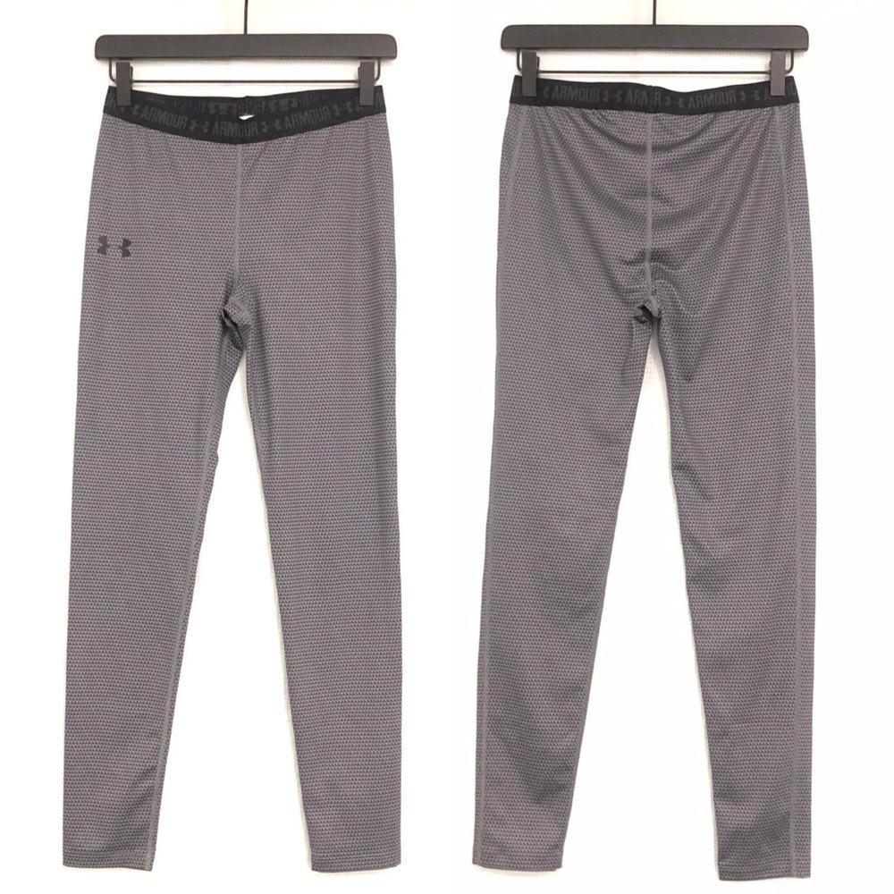 Under Armour Grey Print Leggings Workout Spell Out Waistband EUC Women's Small